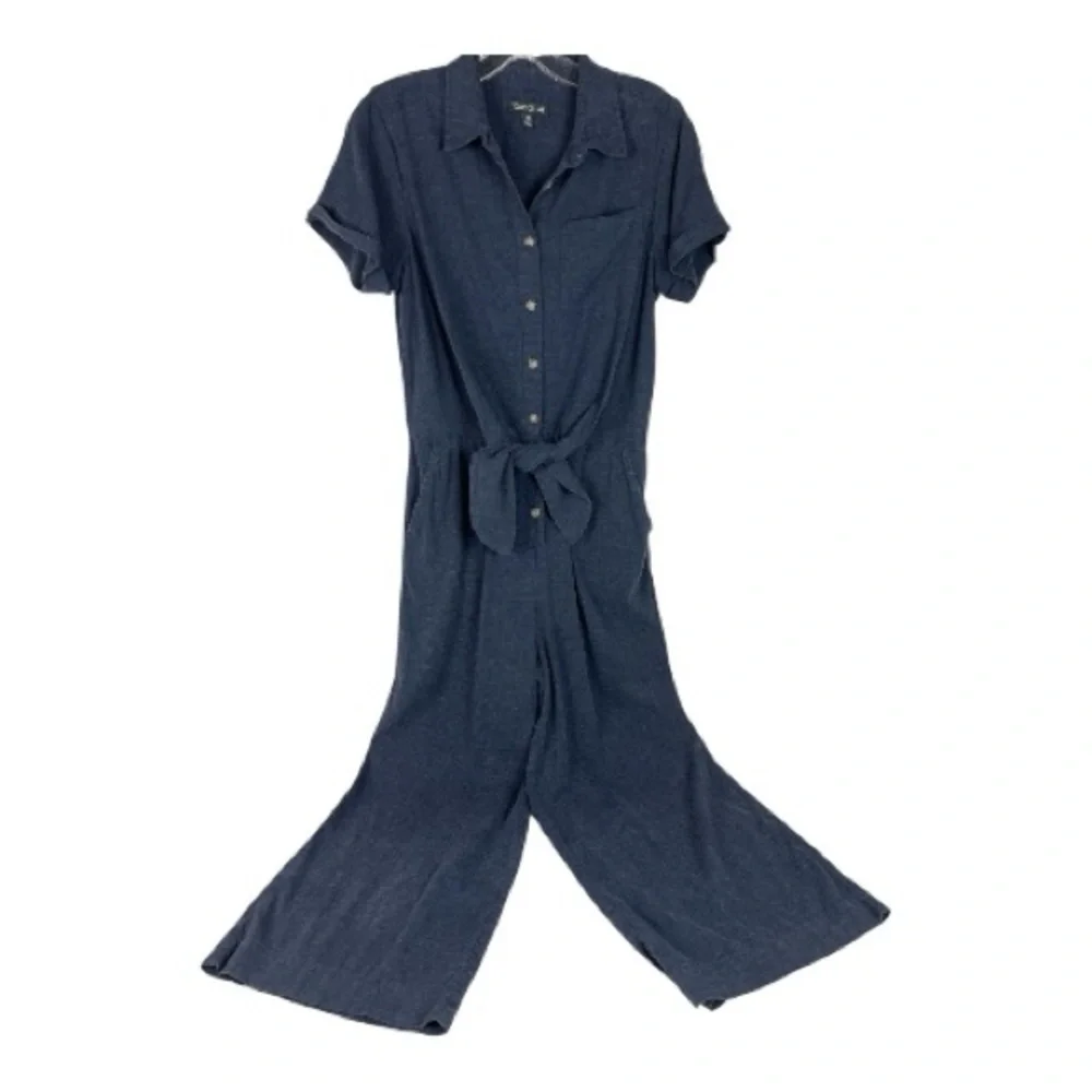 Toad&Co XS Taj Hemp Short Sleeve Jumpsuit in Navy - Picture 2 of 13